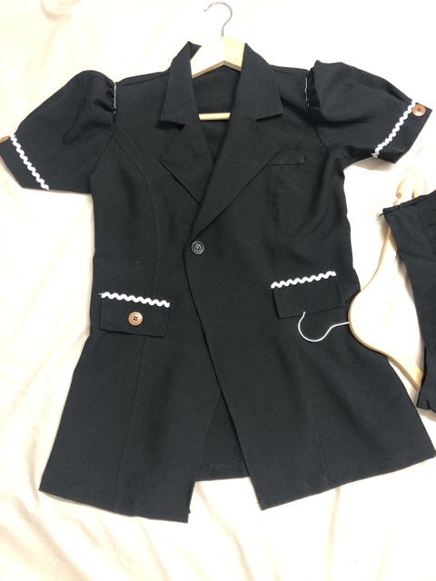 Bộ set đồ nữ - Áo kiểu Vest nữ, vest nữ công sở 2 món vest đen vest vàng chân váy xếp ly cao cấp | BigBuy360 - bigbuy360.vn