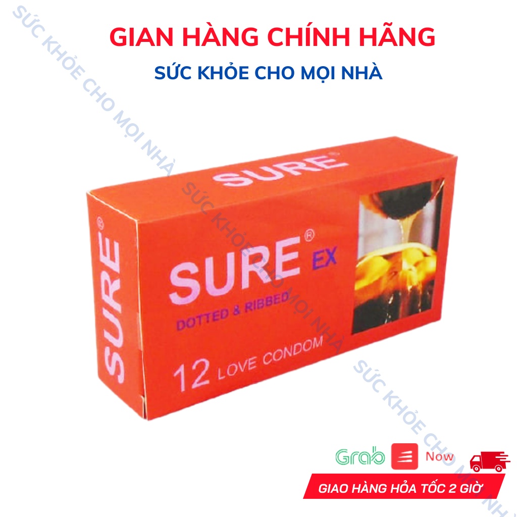Bao Cao Su Sure Chính Hãng,Siêu Mỏng Cảm Giác Thật.Hộp 12 Cái