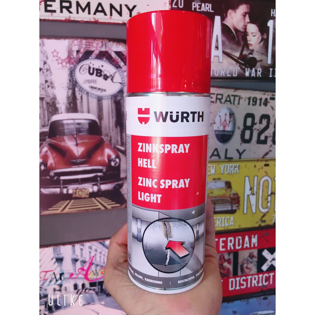 Sơn mạ kẽm chống rỉ chịu nhiệt Wurth zinc spray 400ml chamsocxestore