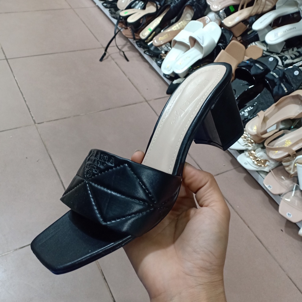 Dép nữ quai ngang gót vuông 7cm quý phái- kèm ảnh thật