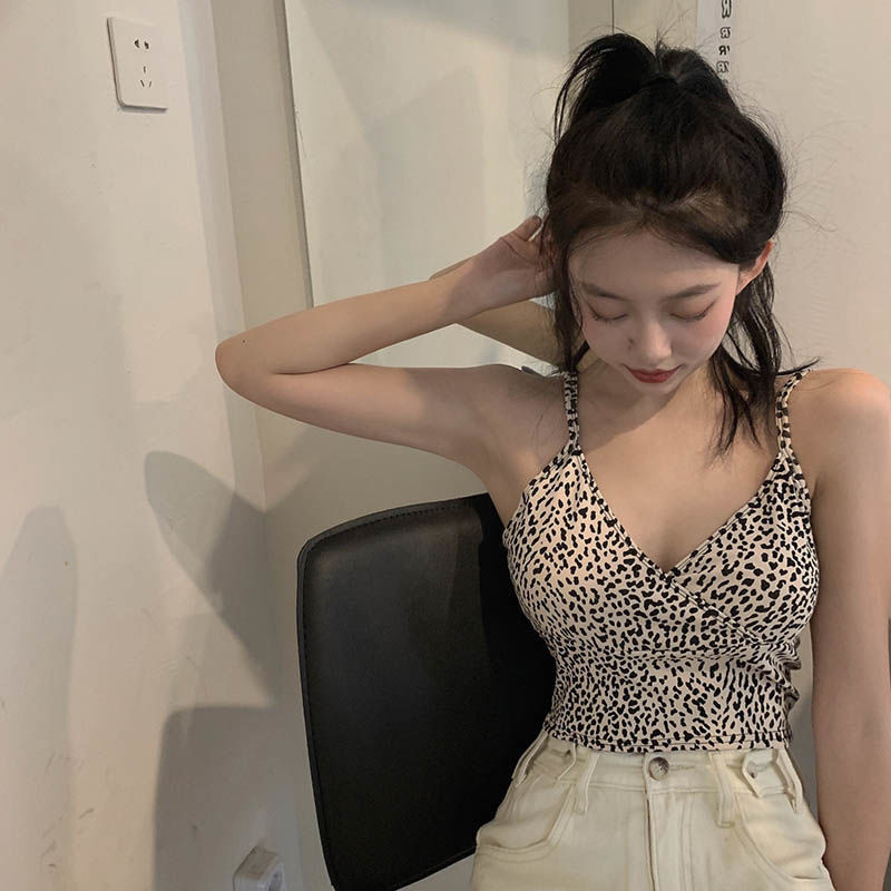 Áo Lửng Hai Dây Hở Lưng In Họa Tiết Da Báo Cá Tính