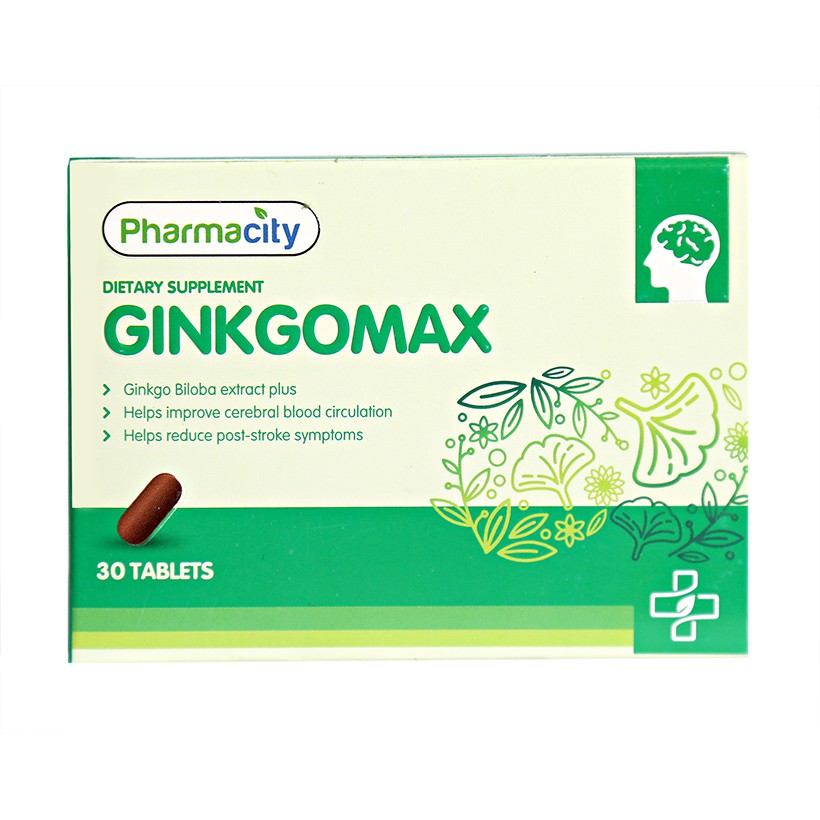 Thực Phẩm Pharmacity Hỗ Trợ Tuần Hoàn Máu Não Ginkgomax (30 viên/hộp)