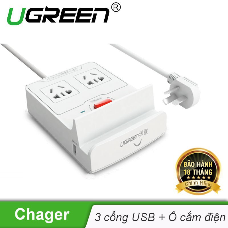Bộ sạc bàn đa năng 3 cổng USB 20W/5V-4A và 2 ổ cắm điện- UGREEN CD103 - 20345 (Trắng) - Hàng chính hãng