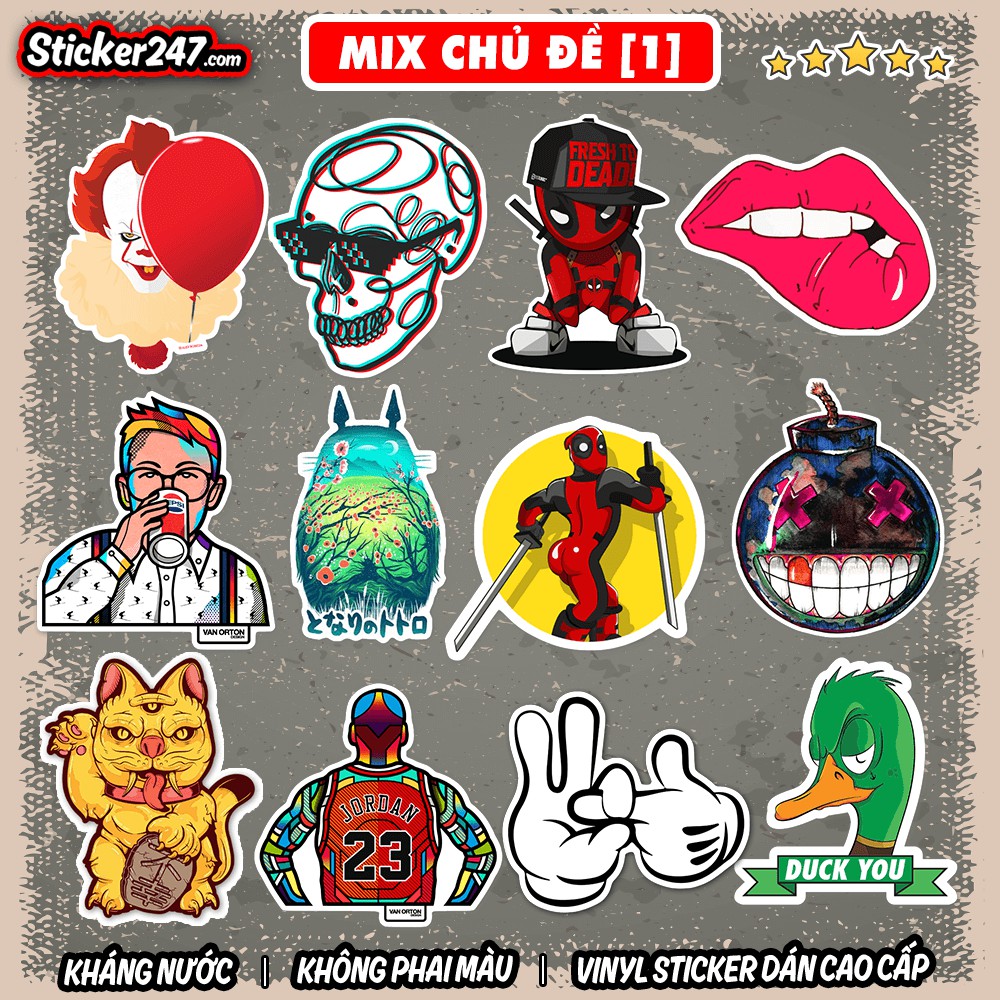 Sticker dán mũ bảo hiểm 𝑭𝒓𝒆𝒆𝒔𝒉𝒊𝒑 Retro Vintage Mix III chống nước hình dán xe, vali, đàn, laptop, ván trượt, ipad