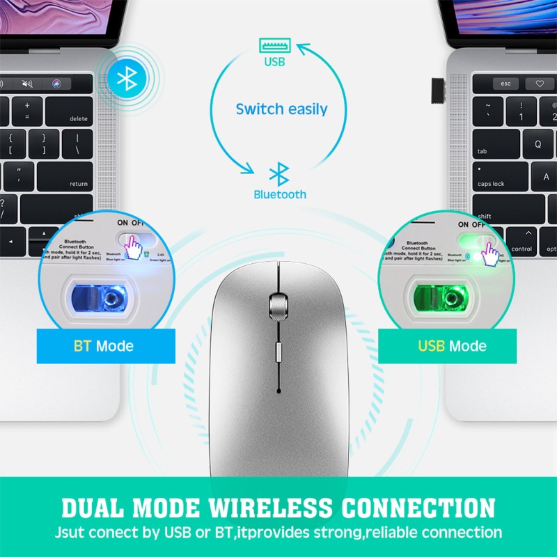 Chuột Bluetooth Không Dây 5.0 + 2.4Ghz 1600DPI 2 Trong 1 Sạc USB Thông Dụng Cho Notebook Des
