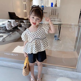 BG200 - BỘ ÁO CHẤM BI QUẦN ĐEN BÉ