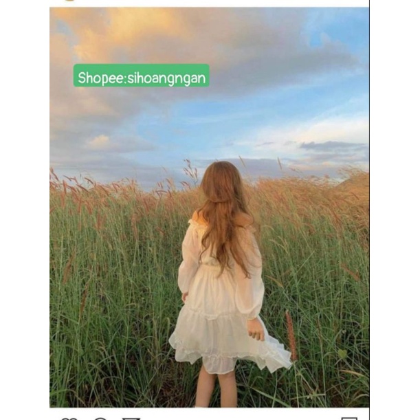 Váy Trễ Vai Chất Von 2 Lớp 3 Tầng Mặc 2 Kiểu Váy Trắng Tiểu Thư Xinh Xắn