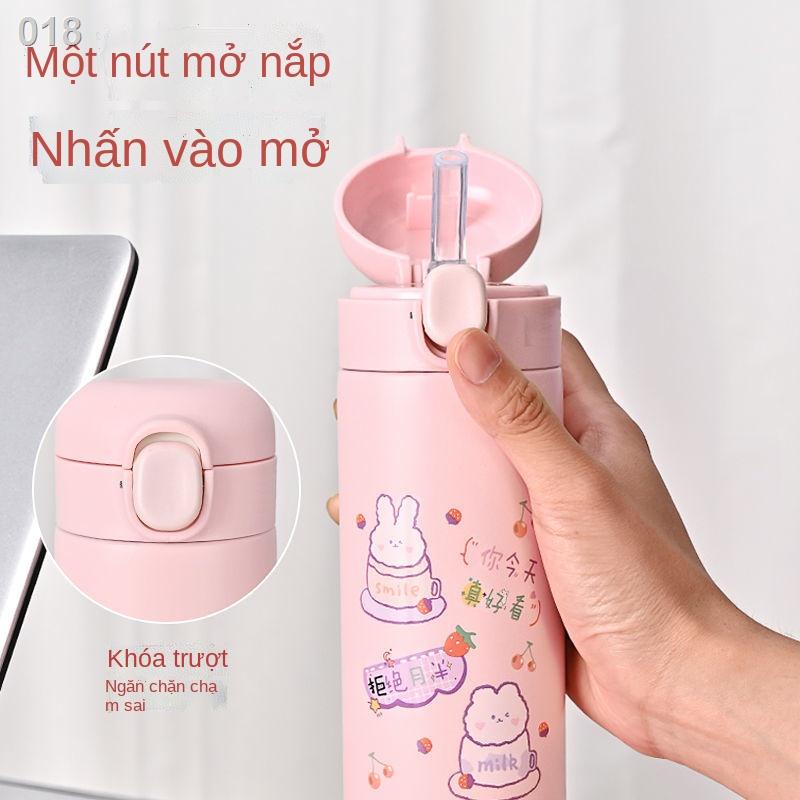 ⊙۩✱Cô gái hoạt hình cốc giữ nhiệt nước hạt đậu nảy phiên bản Hàn Quốc đơn giản và giá trị cao với ống hút cách bảo quản