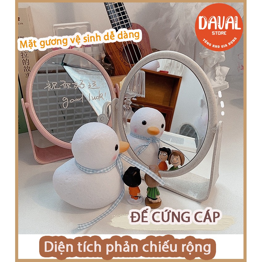 Gương để bàn trang điểm/gương mini 2 mặt Hàn Quốc Vintage lúa mạch 2 mặt gương xoay 360 độ