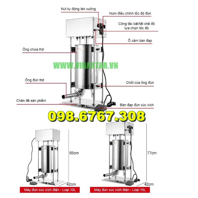 Máy làm xúc xích hiện đại 10 Lít, máy chạy điện, nhồi xúc xích siêu nhanh