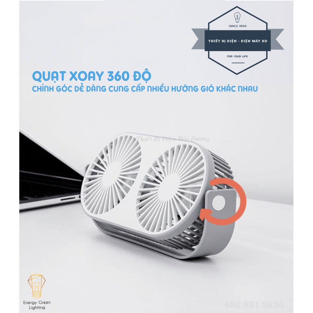 Quạt Tích Điện Couple Fan AQ20W Siêu Nhẹ - Pin Khỏe - Tích Hợp Đèn LED - Khuếch Tán Tinh Dầu - 3 Chế Độ Mát - BH 1 Năm