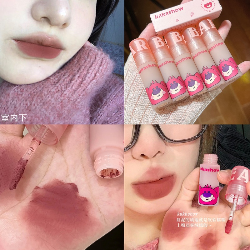 Son kem lì gấu dâu Kakashow mềm mịn lâu trôi Beckoning Bear Velvet Lip Glaze