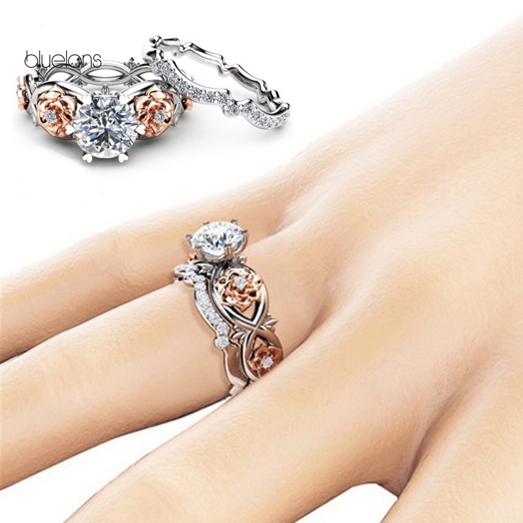 Set 2 Nhẫn Đính Hôn Đính Đá Zircon Lấp Lánh