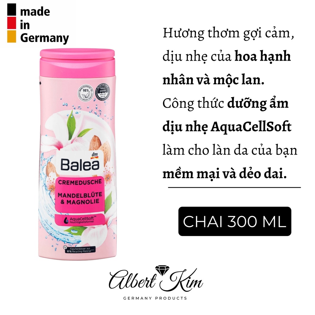 [ Hàng Đức ] Sữa tắm Balea hàng nội địa Đức, mềm mịn dưỡng ẩm cho mọi loại da - 300ml