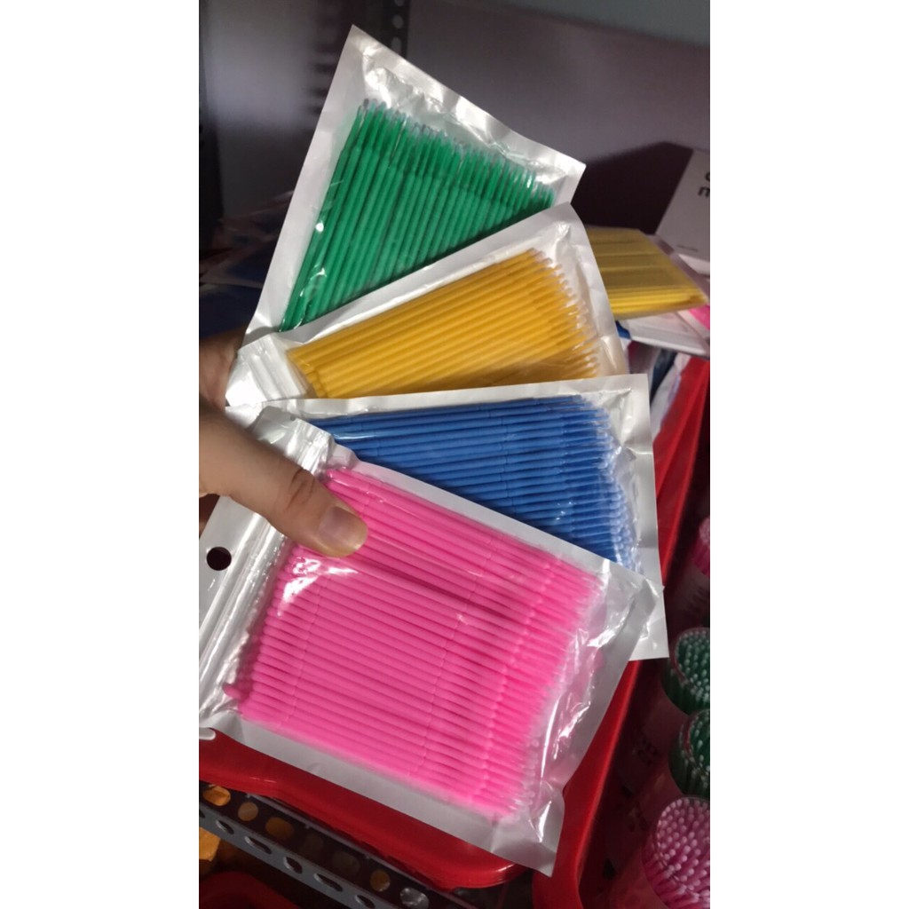 Set 100 cây Tăm bông phun xăm - Tăm tháo mi, tăm gỡ mi, que tháo mi - Set 50 cây chà mực