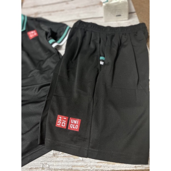 Set Bộ quần áo thể thao thời trang đi chơi tennis cầu lông vải gai lỗ thể thao uniqlo áo đen quần đen có túi logo thêu