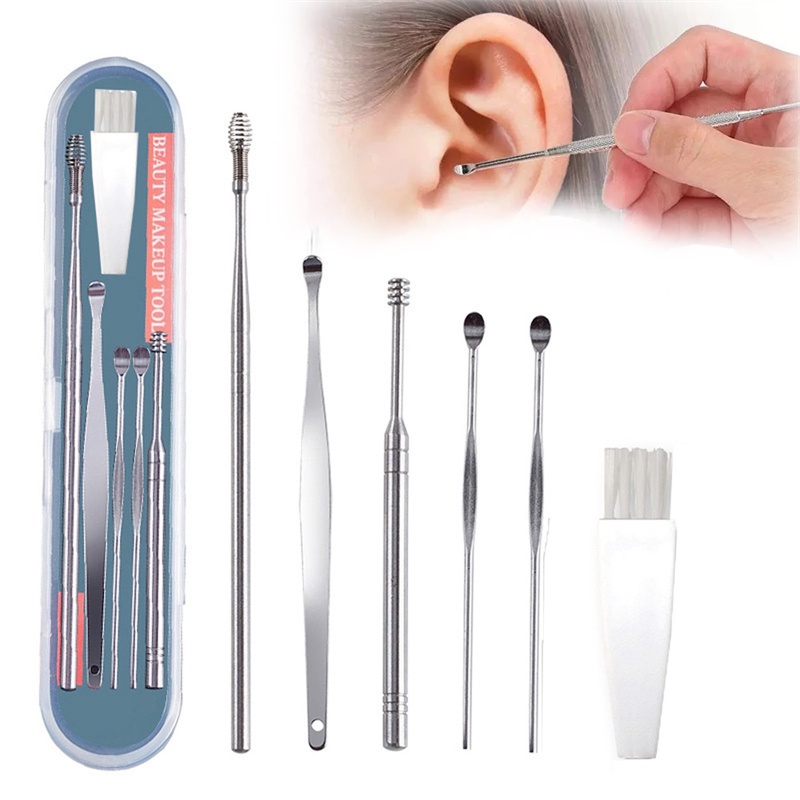 [Hàng mới về] Bộ 6 dụng cụ lấy ráy tai bằng thép không gỉ nhỏ gọn tiện dụng