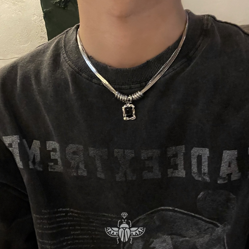 Vòng cổ Thép Titan Đính Đá Quý Nhỏ Thiết Kế Cao Cấp Phong Cách hip hop Âu Mỹ Cho Nam Và Nữ