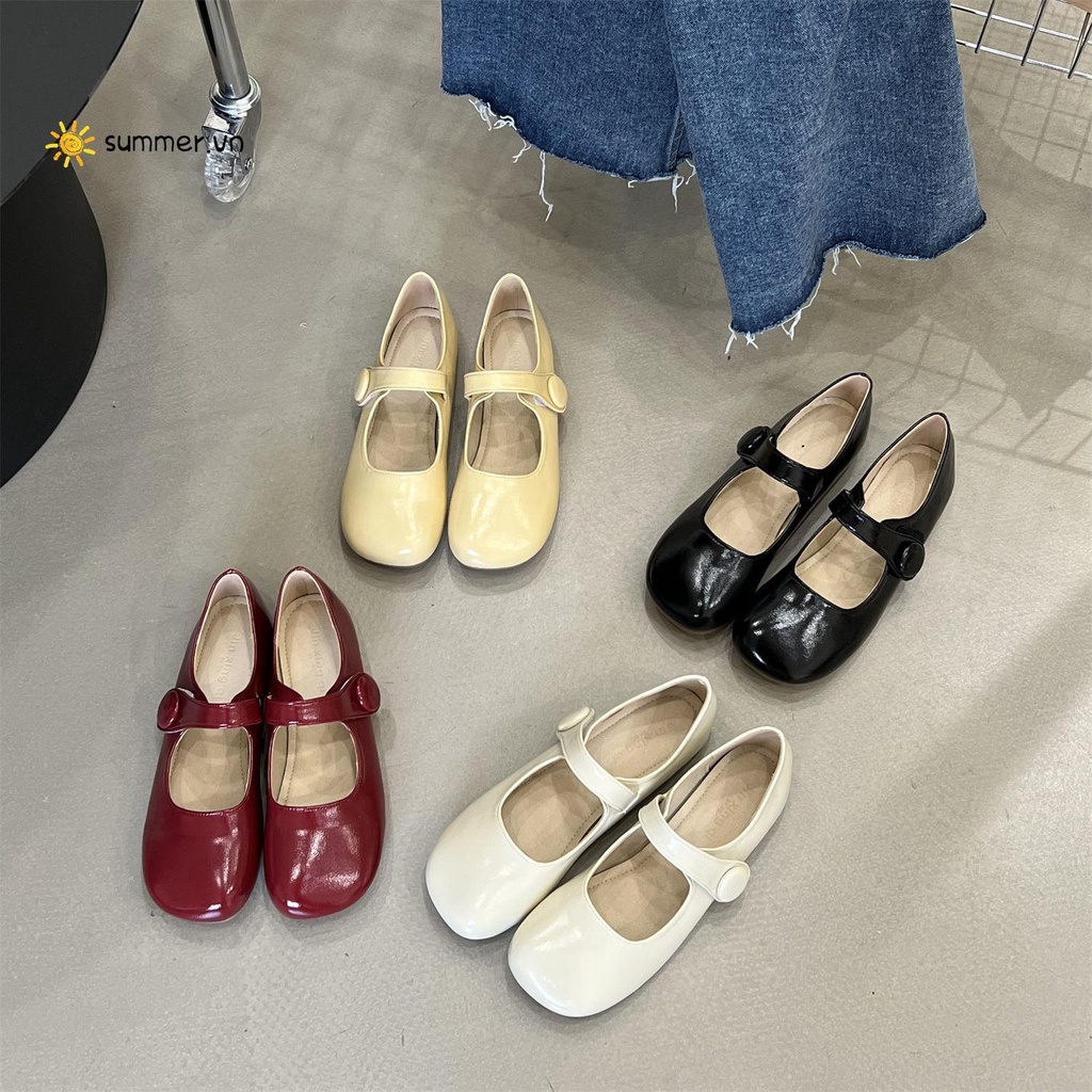 Giày Búp Bê Da Mũi Tròn Phong Cách Retro Nhật Bản 2022 Cho Nữ