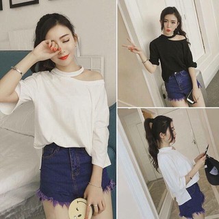 Áo thun dây rách cổ trễ vai bigsize