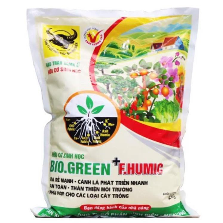 {2kg} Phân bón hữu cơ sinh học humic  BIO.GREEN +vi lượng kích thích ra rễ mầm chồi nhiều 2kg