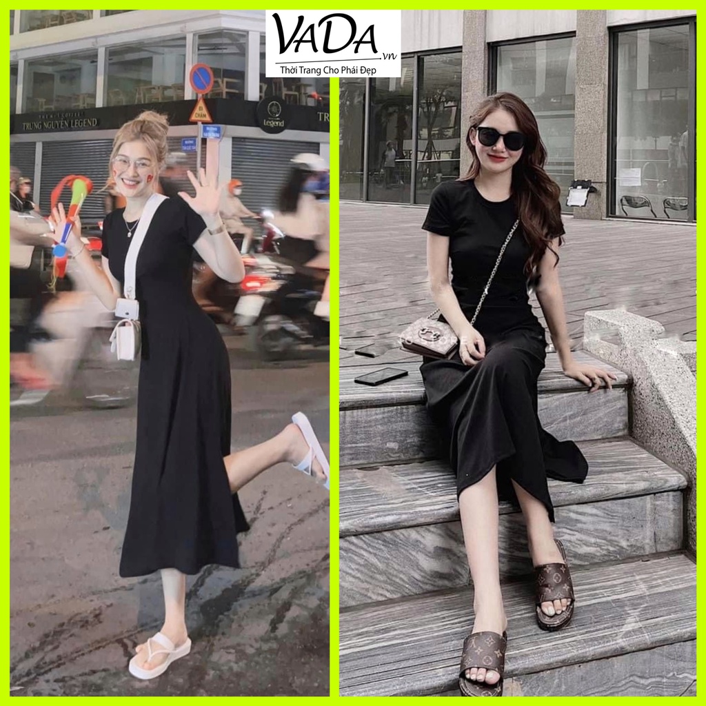 Đầm váy body dáng midi sẻ tà đơn giản siêu tôn dáng -Thời Trang VADA (BĐ05)y