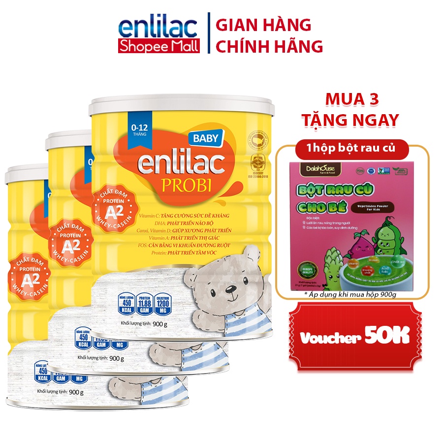 Bộ 6 Sữa Cho Trẻ Sơ Sinh Giúp Ăn Ngon, Tiêu Hoá Tốt, Tăng Cường Hệ Miễn Dịch Enlilac Probi Protein A2 Baby Hộp 900g