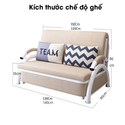Giường Sofa Thông Minh Giá Rẻ - Giường Gấp Thành Ghế Sofa Thông Minh Kích thước 1m3x1m9 Khung Thép Tặng Kèm 2 Gối