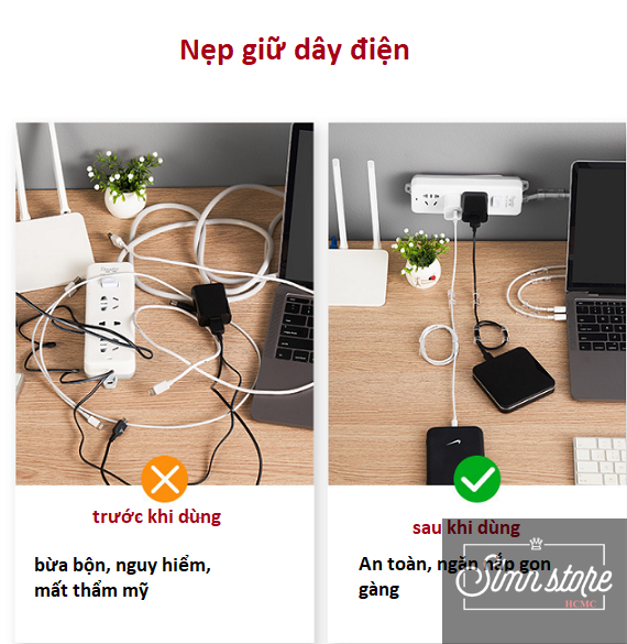 Nẹp dây điện dán tường treo giữ cố định dây sạc, cáp sạc thông minh, bộ kẹp đi dây điện 20 cái có kèm keo dán. SD1_NepDD