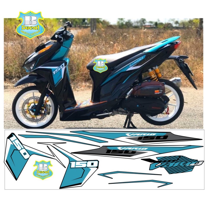 ( Quí khách vui lòng mang ra tiệm cho thợ dán ) Tem vario 150 xanh đen 3