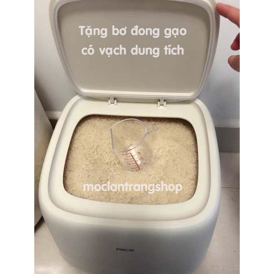 Thùng gạo nhựa vuông thông minh phong cách Bắc Âu 10kg, tặng bơ đong gạo. Thùng đựng gạo thấp, đẹp thời trang cao cấp