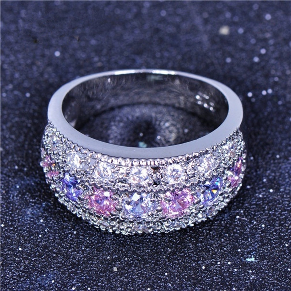 Nhẫn nữ mạ vàng trắng đính đá Zircon nhiều màu phong cách Bohemian