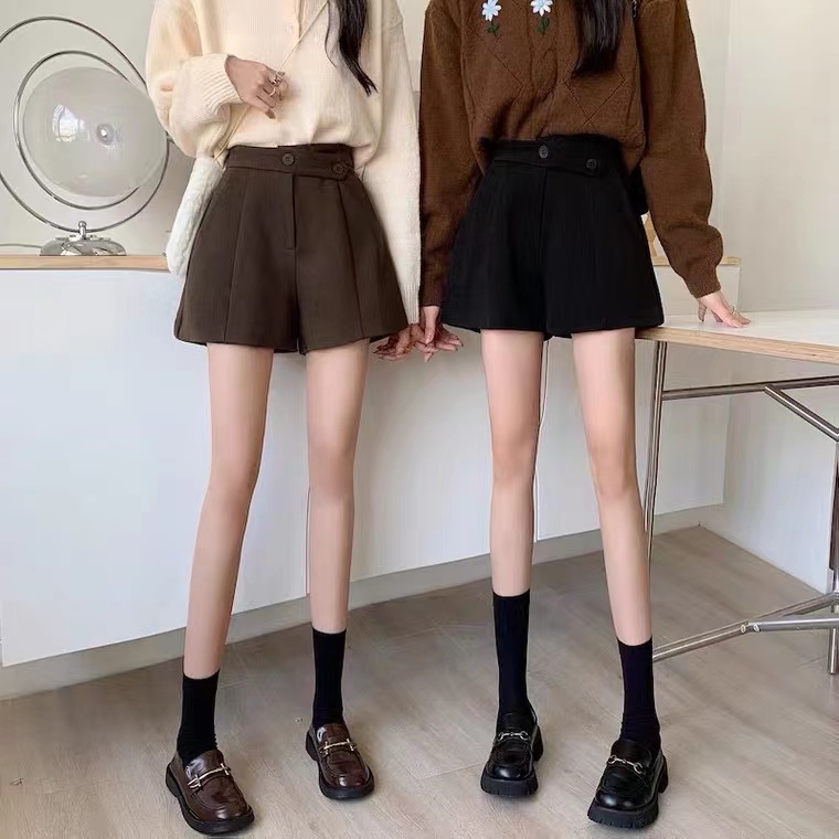 Quần Short Len Lưng Cao Ống Rộng Thiết Kế Mới Thời Trang Mùa Thu Dành Cho Nữ