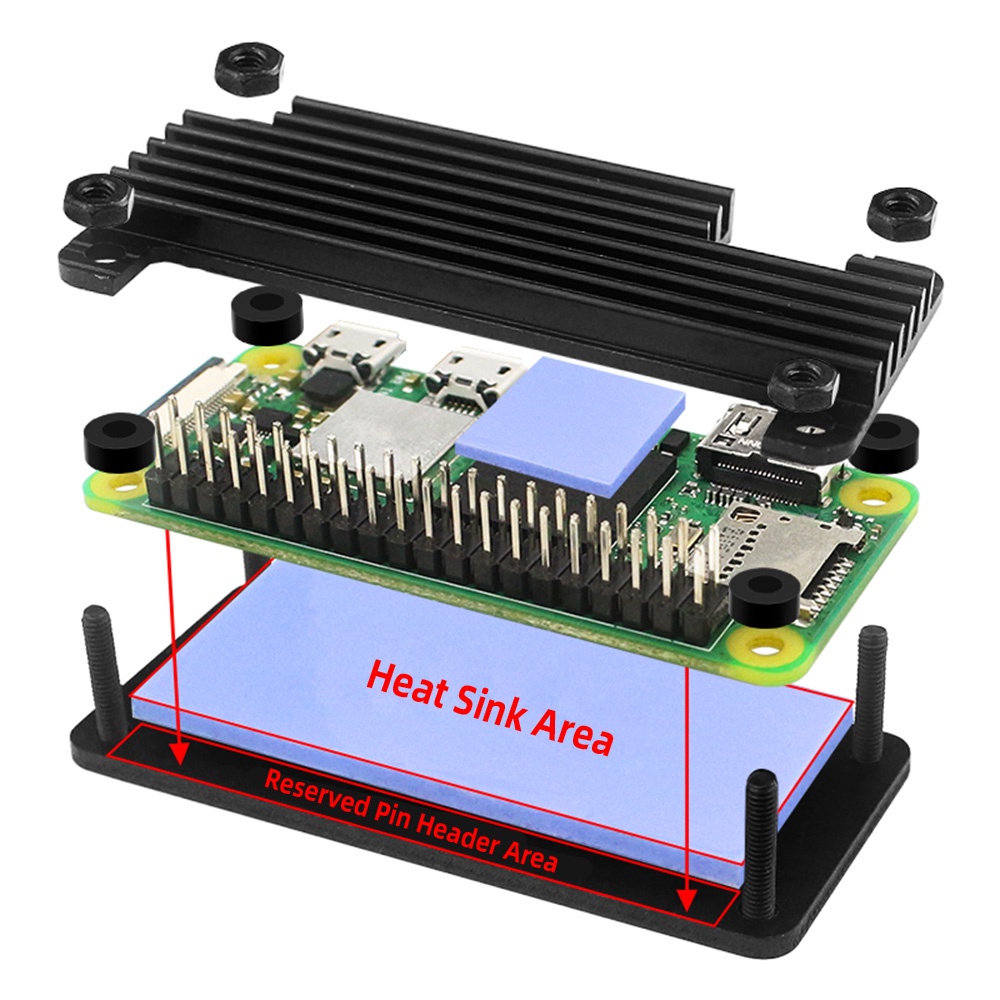 Vỏ bọc mạch gắn PCBFUN bằng nhôm 2W có đầu ghim dành cho Raspberry Pi Zero