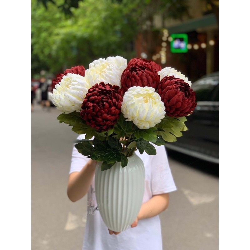 Hoa cúc ĐẠI ĐOÁ, hoa lụa cúc mẫu đơn dài 75cm