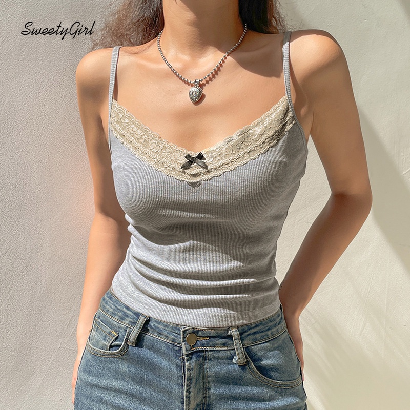 Áo Hai Dây Cổ Tròn Màu Xám Đính Nơ Eo Thấp Thời Trang 2022 Quyến Rũ Cho Nữ