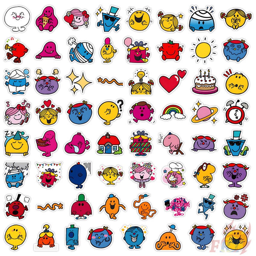 ❉ Sticker Mr.Men and Little Miss Dán Trang Trí ❉ Bộ 60 Sticker Chống Thấm Nước Họa Tiết Doodle Hợp Thời Trang
