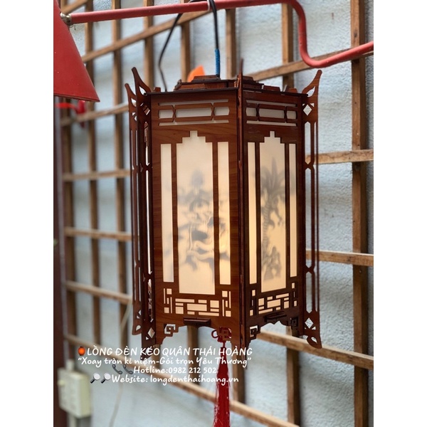 Đèn thả trang trí, đèn kéo quân gỗ, Đèn kéo quân gỗ Thái Hoàng