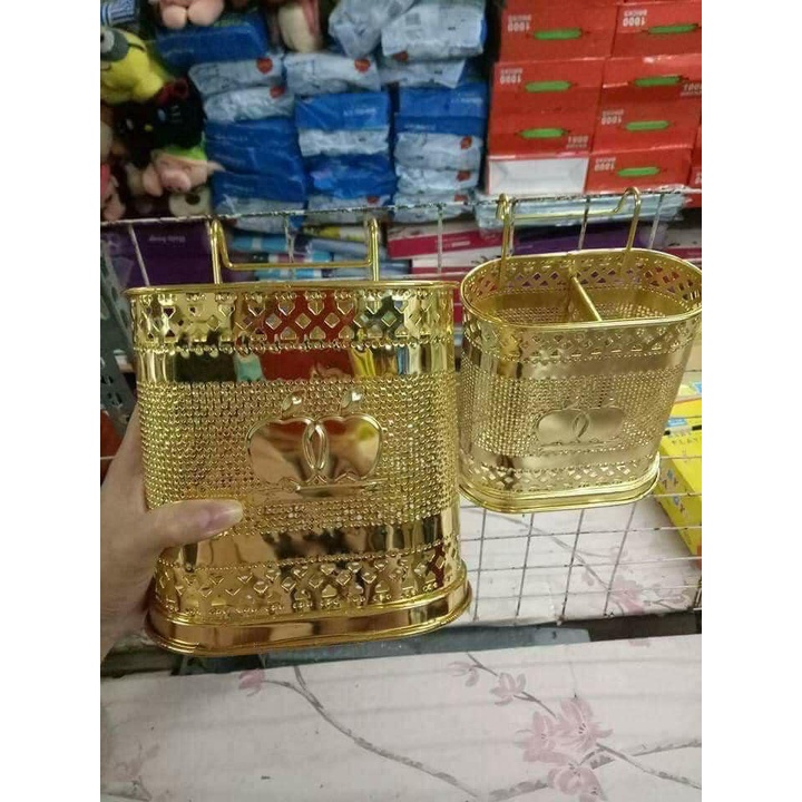 Ống đũa INOX mạ vàng kiểu dáng SIÊU ĐẸP SANG TRỌNG, chắc chắn, 2 ngăn tiện cho đũa muỗng thìa, đáy sâu có