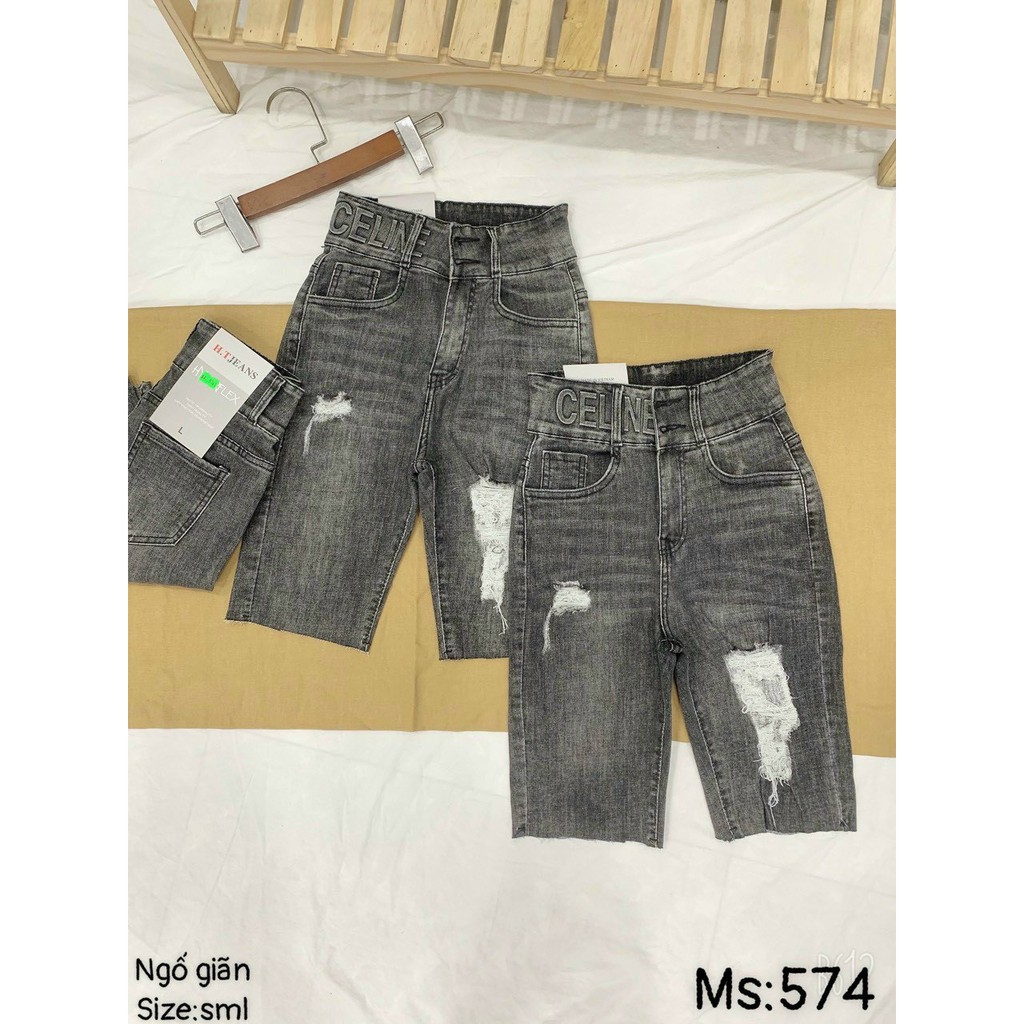 Quần ngố jean lưng cao 2 nút rách nhẹ cực xinh , chất jean dày dặn co giãn