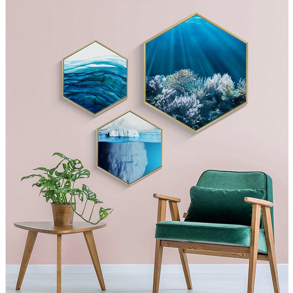 Tranh treo tường 3 bức khung gỗ phòng khách, phòng ngủ phòng bếp phong cách hiện đại GD58-GD61