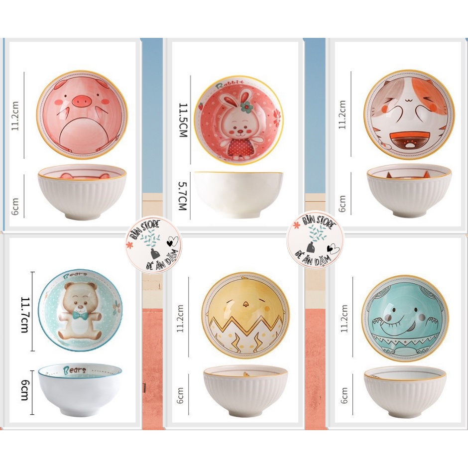 Chén sứ ăn dặm cho bé, bát sứ ăn cơm họa tiết con vật dễ thương cao cấp BÌN STORE