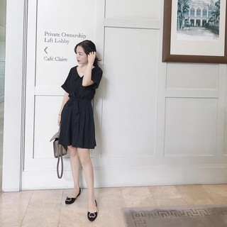 Đầm cổ sen chất kaki thanh lịch