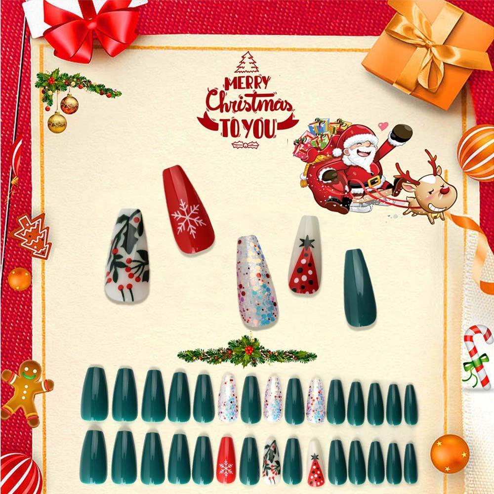Bộ Móng Tay Giả Hình Ông Già Noel Tuần Lộc / Hoa Tuyết / Tuần Lộc Có Thể Tháo Rời