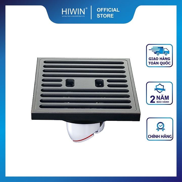 Phễu thoát sàn ngăn mùi hôi thoát nước nhanh đồng mạ đen kích thước 100x100mm HIWIN FD-1410B