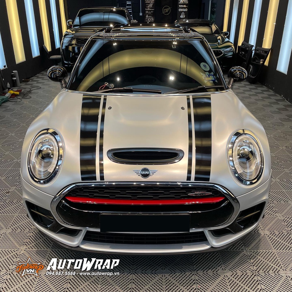 Tem họa tiết xe Mini Cooper Wrap Matte Metallic Silver - Tem họa tiết ô tô, tem dán nắp capo, tem dán sườn xe thể thao