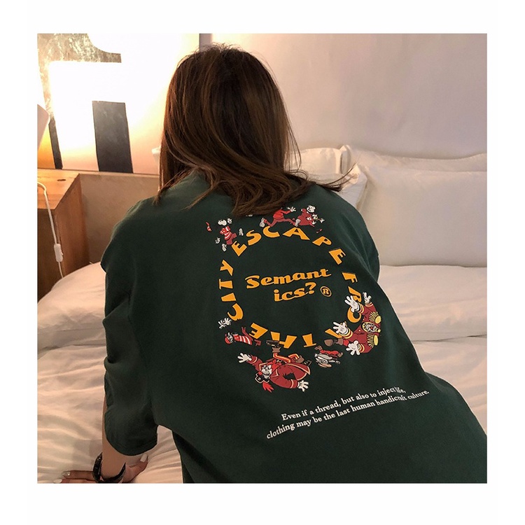 Áo Thun Nữ Ngắn Tay Cổ Tròn In Hình Thời Trang Hàn Quốc Mới