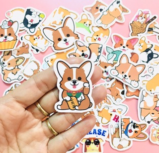 Sét 30-60 Sticker chó corgi lép lụa có đề can bóc dán