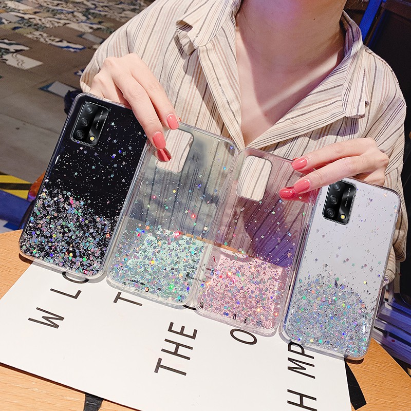 Ốp Điện Thoại Pc Cứng Trong Suốt Lấp Lánh Chống Sốc Kèm Móc Xỏ Ngón Cho Oppo A74 4g 5g | BigBuy360 - bigbuy360.vn