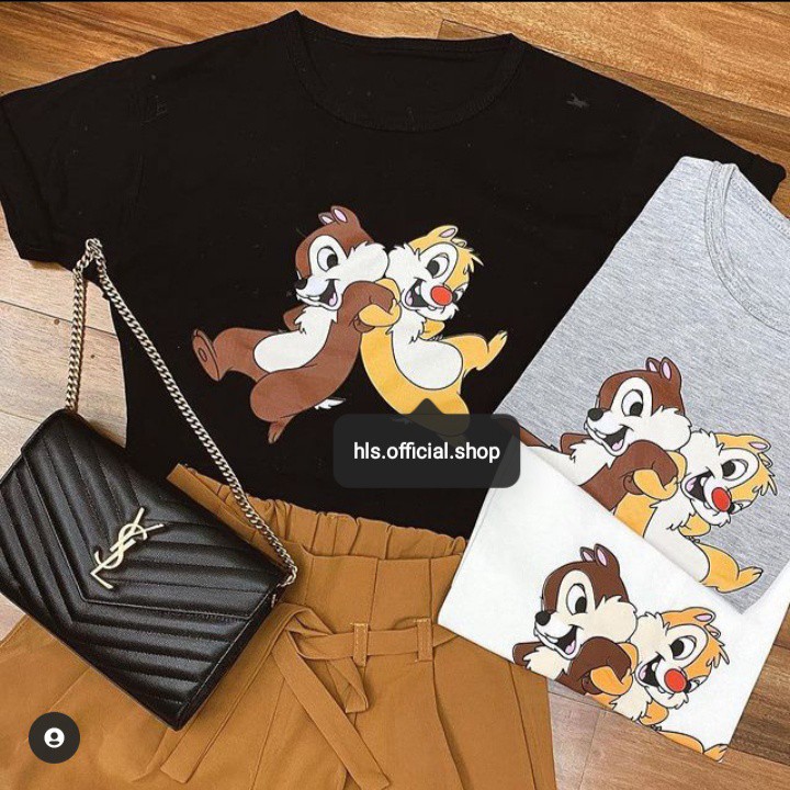 BERSHKA Son môi CHIPMUNK OVERSIZE màu trắng đen | Áo thun hoạt hình Tumblr TEE TSHIRT DISNEY